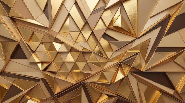Abstract luxury golden geometric background with intricate triangular patterns, metallic texture, elegant design element for corporate branding, high-end presentation
