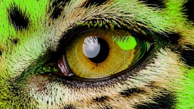Extreme close up of a wild animal eye with green screen background