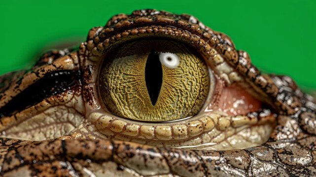 Extreme close up of wild animal eye blinking on green screen background