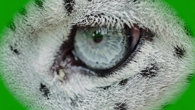 Extreme close up of wild animal eye with green screen background