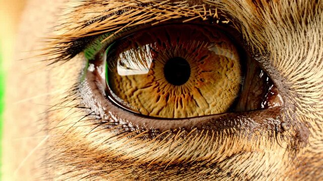 Extreme Close Up Of Wild Animal Eye Against Green Screen Background