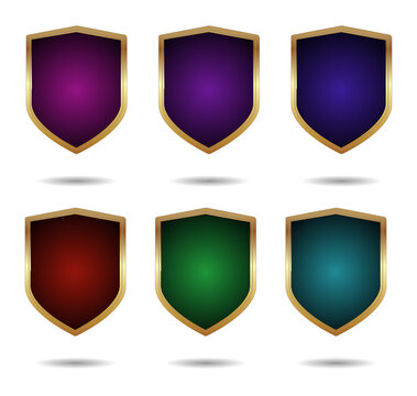 Set of six colorful shield isolated on a transparent background