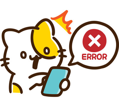 入力エラーの画面になってしまい驚いているかわいいねこのキャラクターのデフォルメイラスト