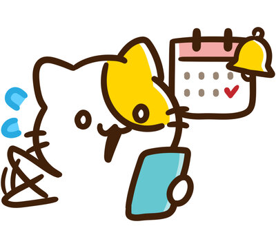 スマホで手続きするべき申請の締切が迫っていて焦っているかわいいねこのキャラクターのイラスト