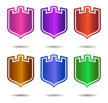 Six colorful shield isolated on a transparent background