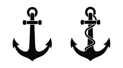 Two ship anchors in black silhouette on transparent background anchor nautical © Fatema