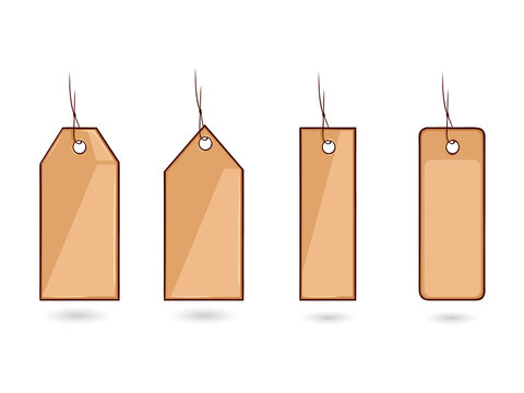 Set of four blank brown paper tags isolated on a transparent background