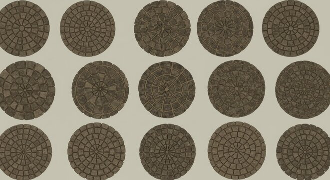 Set of seamless circular cobblestone paving patterns for landscape architecture and outdoor design