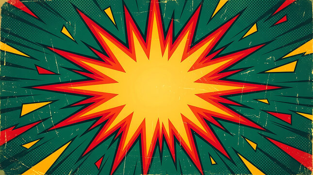 Vintage comic book explosion background with red, yellow and green burst star