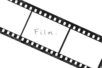 Fototapeta premium Vertical 35mm film strip mockup template with empty photo frames and text on background.