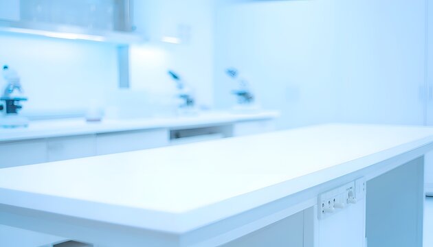 Modern sterile laboratory room for science and business research with professional equipment and blurred background bokeh
