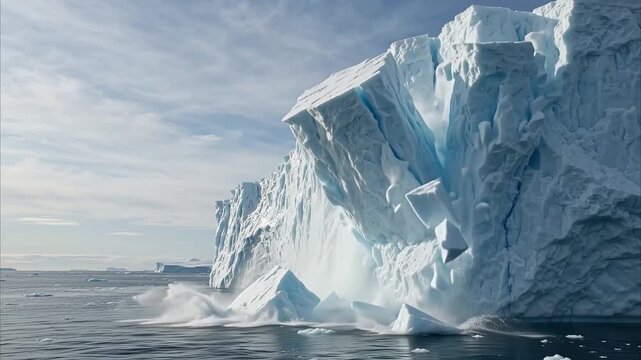 Giant iceberg floating in cold ocean water during winter polar expedition landscape