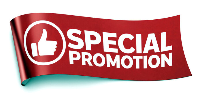 Bright red waving banner with thumbs up and special promotion text design