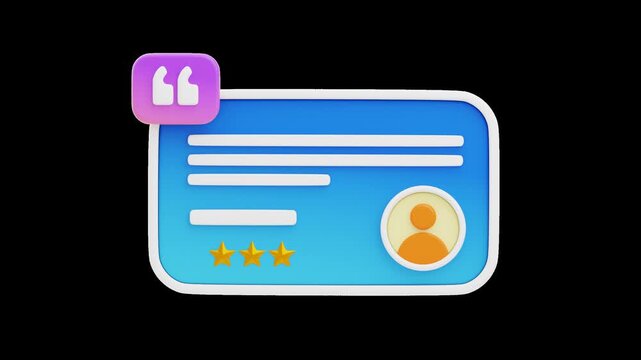 3d animation of a testimonial quote box with quotation marks and alpha channel, ideal for customer reviews, feedback, and marketing statements