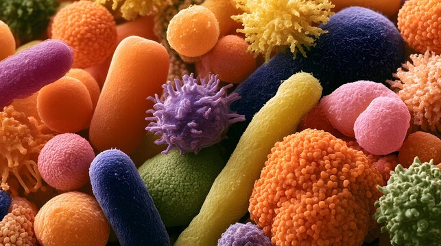 Microscopic view of bacteria and cells