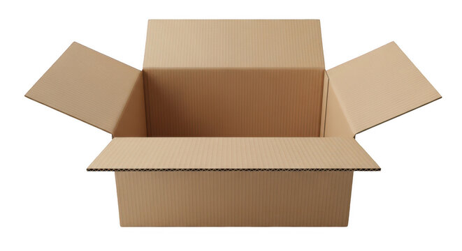 Empty cardboard box with open flaps