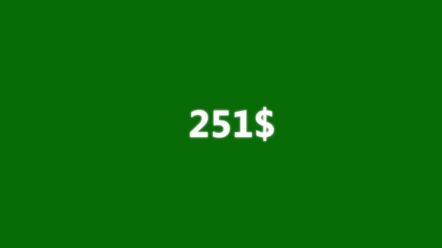 Number counter animation from zero to five hundred Doller. Counting money animation. Business increase counting dollar animation on green screen.