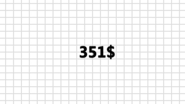 Seven hundred dollar counter animation on transparent grid background. Business increase counting dollar animation. 0 to 700 dollar counting animation.