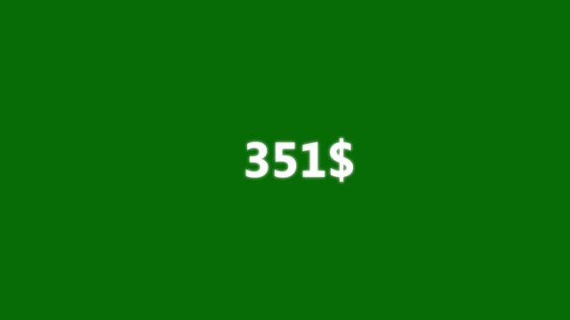 Seven hundred dollar counting animation from zero to seven hundred. Business increase counting dollar animation on green screen.