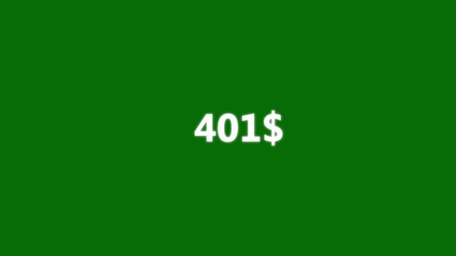 Eight hundred dollar counting animation from zero to eight hundred. Business increase counting dollar animation on green screen.