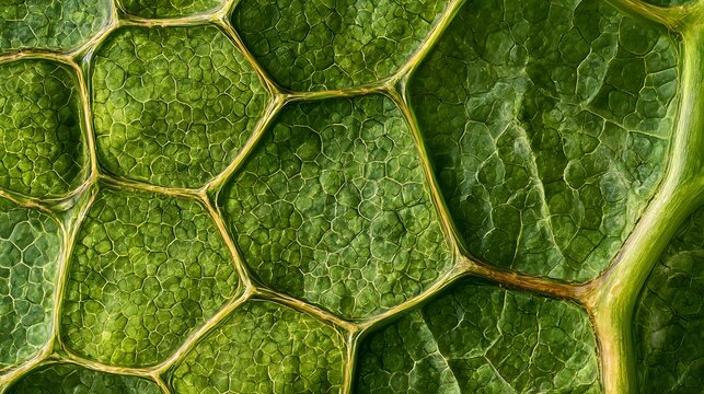 Green leaf cell structure close up
