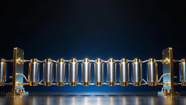 Quantum Computer Hardware qubit chain with gold mounts
