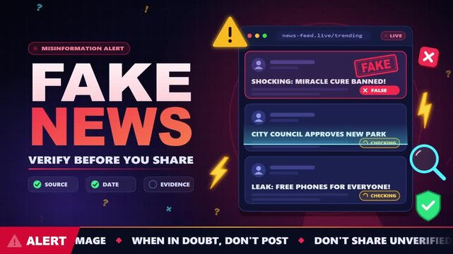 Fake news verification process showing digital interface with fact checking labels