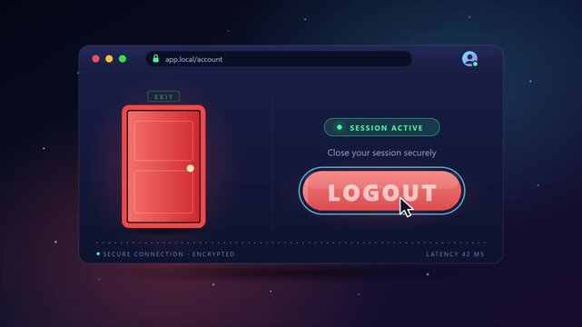 Digital interface showing a user logging out of a secure web application session on screen
