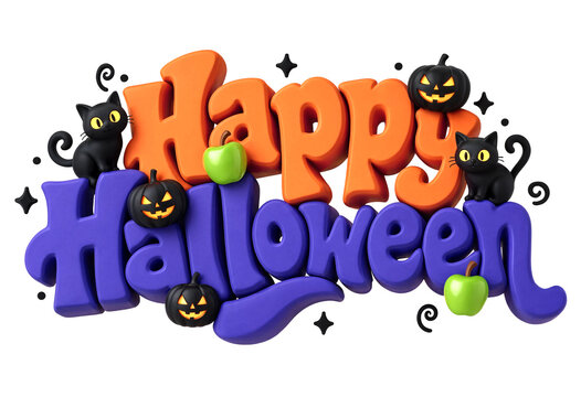 Happy Halloween Greeting Card with Black Cats and Pumpkins Design