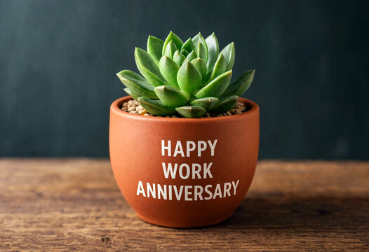 Happy Work Anniversary Gift Featuring Small Green Succulent Plant in Pot