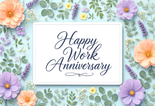 Happy Work Anniversary Greeting Card With Beautiful Floral Background Design