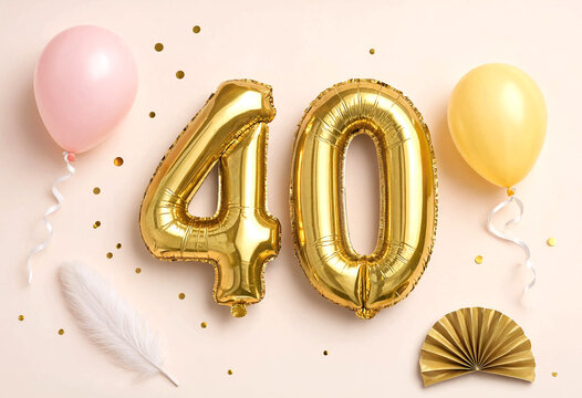 Shiny gold foil number forty balloons celebration decoration arrangement