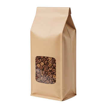 Brown kraft coffee bean bag with transparent window