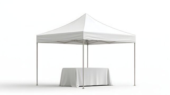 White canopy tent with table isolated on white background