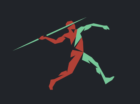 Dynamic Athlete in Silhouette Throwing a Javelin in a Modern Abstract Style.