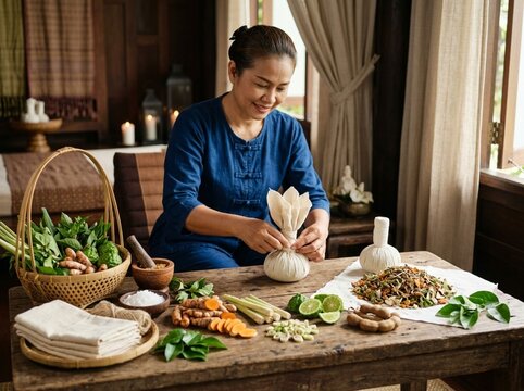 Thai Herbal Compress Preparation for Spa Treatment