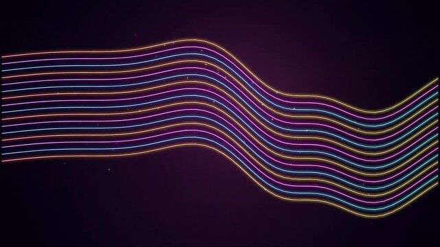 Abstract background with colorful wavy lines on a dark purple surface.