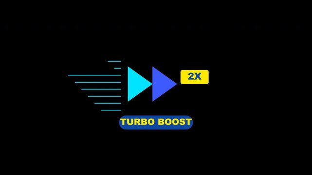 Fast forward double arrow speed callout animation with 2X badge and turbo boost capsule on transparent background