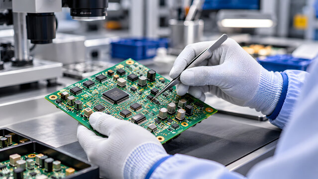 Electronics Technician Inspecting a Printed Circuit Board