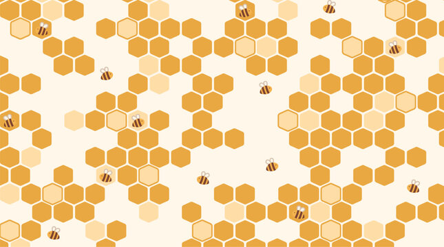 Seamless honey bee honeycomb pattern background vector for packaging