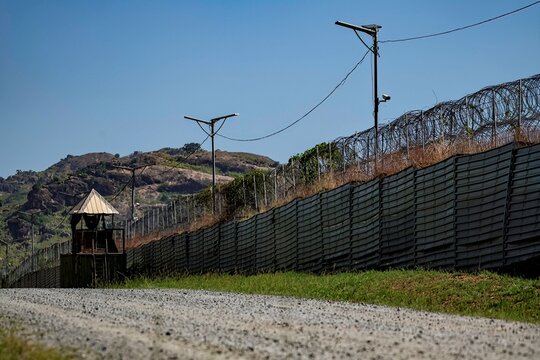 barrier wall and watchtower at a camp ground in Africa