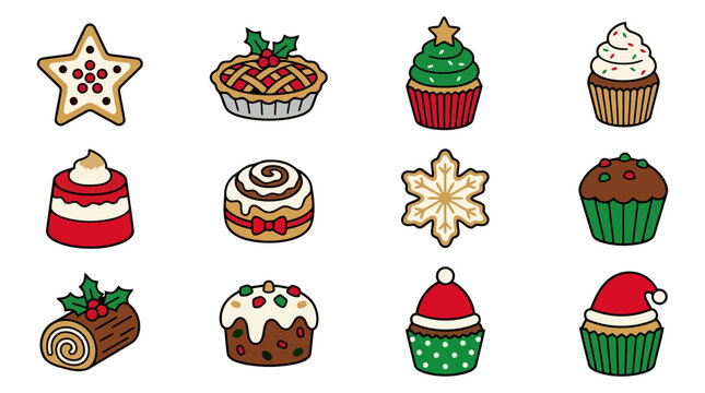 Set of festive christmas holiday desserts and sweet treats collection with christmas dessert holiday sweets christmas cookie christmas pudding yule log