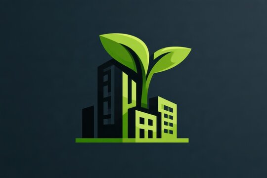 Buildings transforming into a plant, representing green living and sustainable city growth