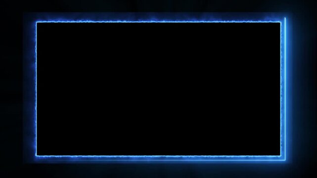 Electric Blue Energy Rectangle Frame Animation in 4K Ultra HD with Glowing Plasma Border on Black Background for Gaming HUD Broadcast Titles Technology Overlay and Motion Graphics