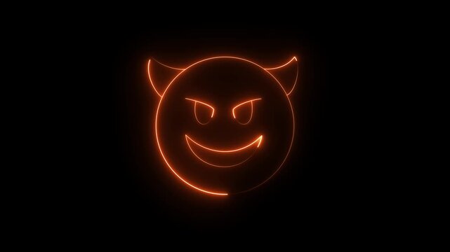 glowing neon devil icon animation . glowing neon demon emoticon. devil with grin face ,mockery emoticon ,cute demon animation 4k video