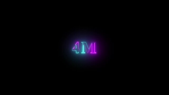4M one million neon glowing text animation on black background, 1 Million achievement for social media 4K video on black background animation.