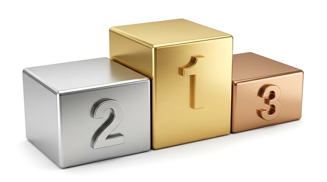 Winners podium with gold silver and bronze blocks isolated on white background for competition ranking and achievement awards