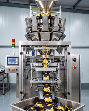 Fill seal packaging machine filling potato chip bags