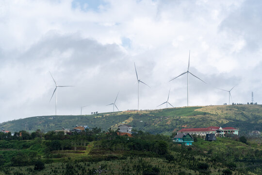 Wind turbines on a ridge at Cau Dat in Vietnam