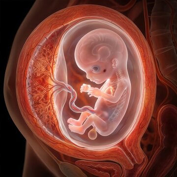 Fetus inside amniotic sac in womb ultrasound illustration